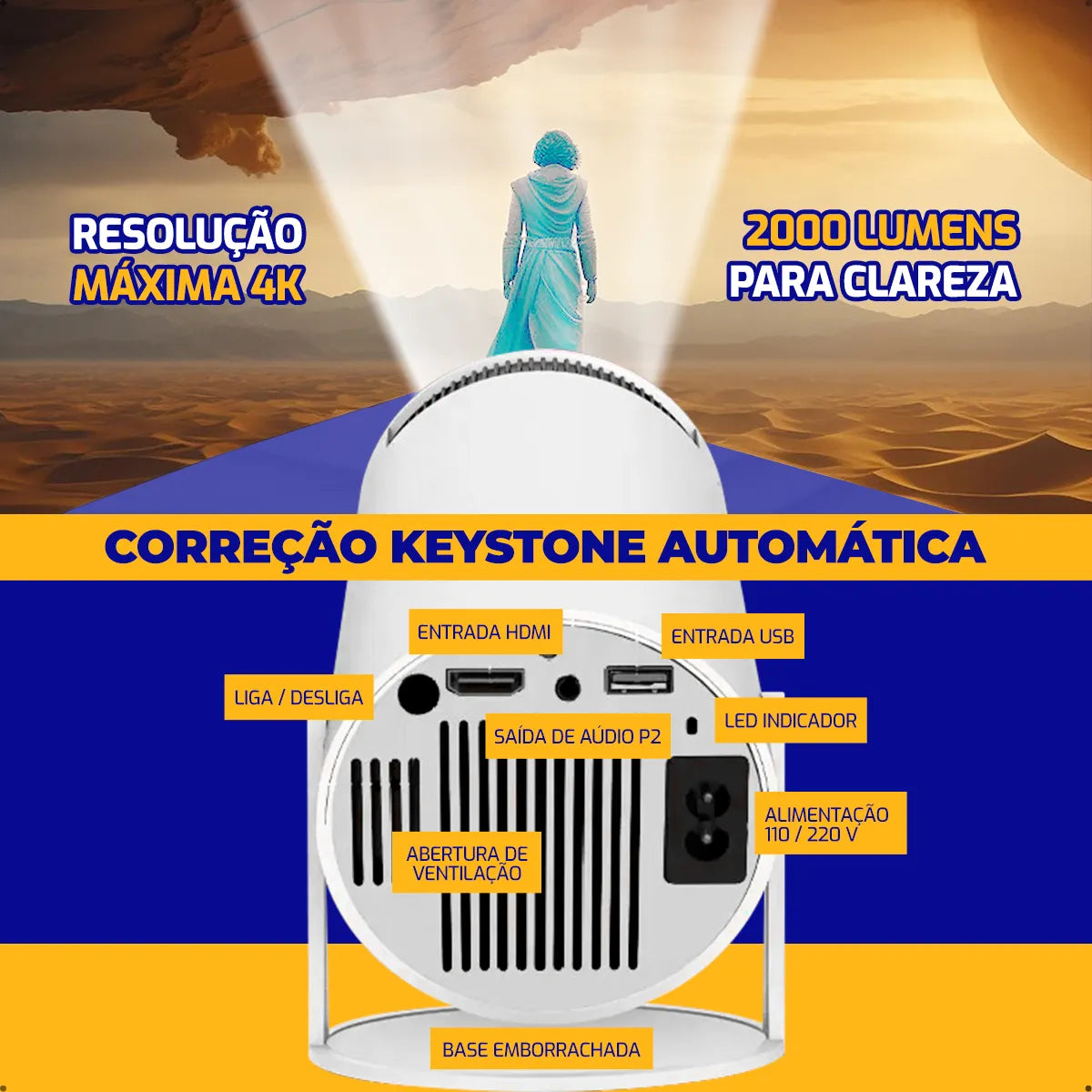 Mini Projetor Portátil 4K Android Wi‑Fi Full HD (PROMOÇÃO)