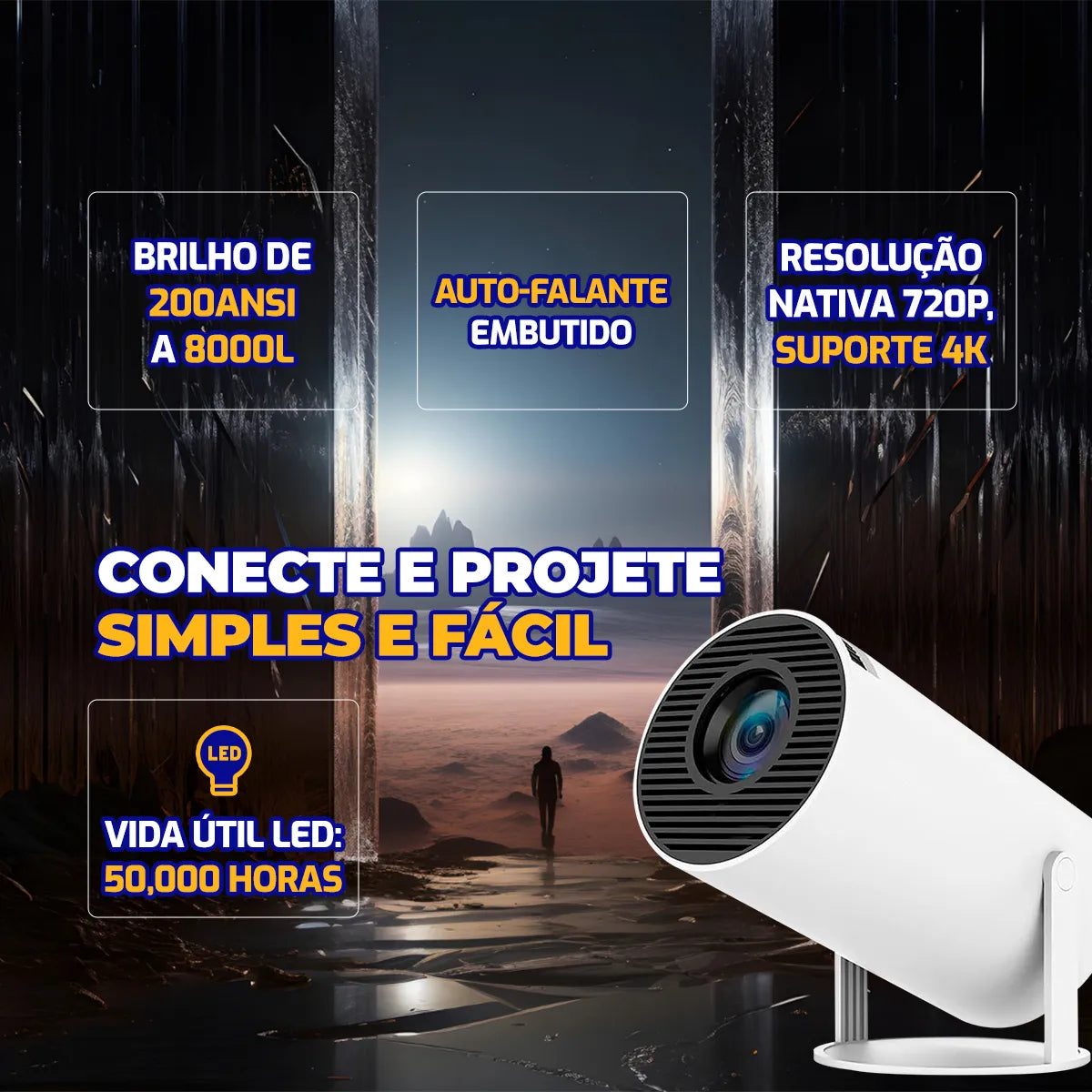 Mini Projetor Portátil 4K Android Wi‑Fi Full HD (PROMOÇÃO)