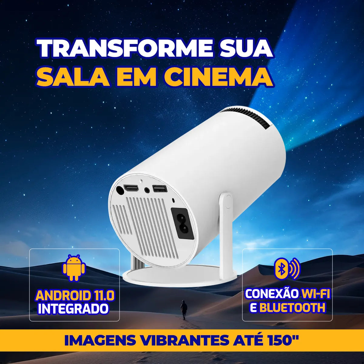 Mini Projetor Portátil 4K Android Wi‑Fi Full HD (PROMOÇÃO)
